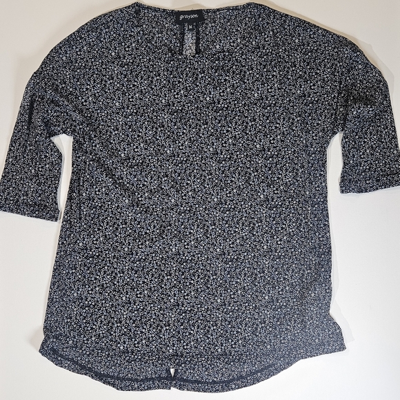 Grayson Blouse Womens Size Medium Blue Floral Pattern Half Sleeve Sheer Stretchy - Picture 1 of 10